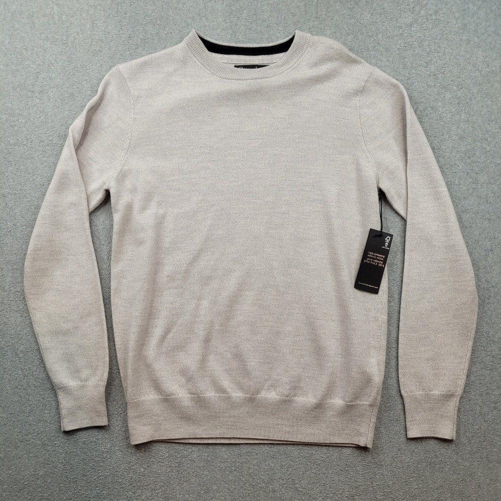 Christian Lacroix Sweater Mens Small 100% Extrafine‎ Merino Wool Beige Crewneck